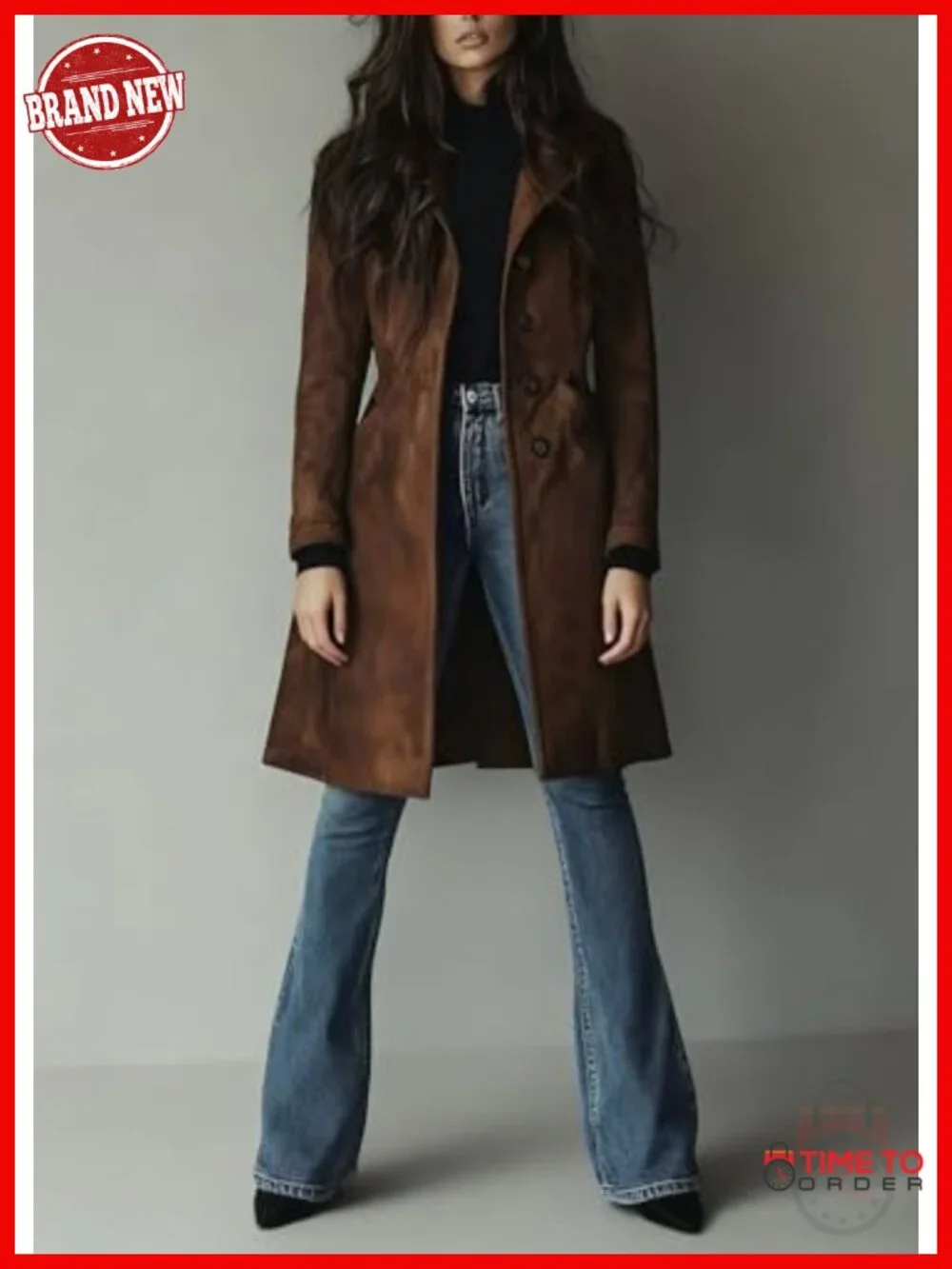 Faux Suede Single Breasted Trench Coat with Pockets_5